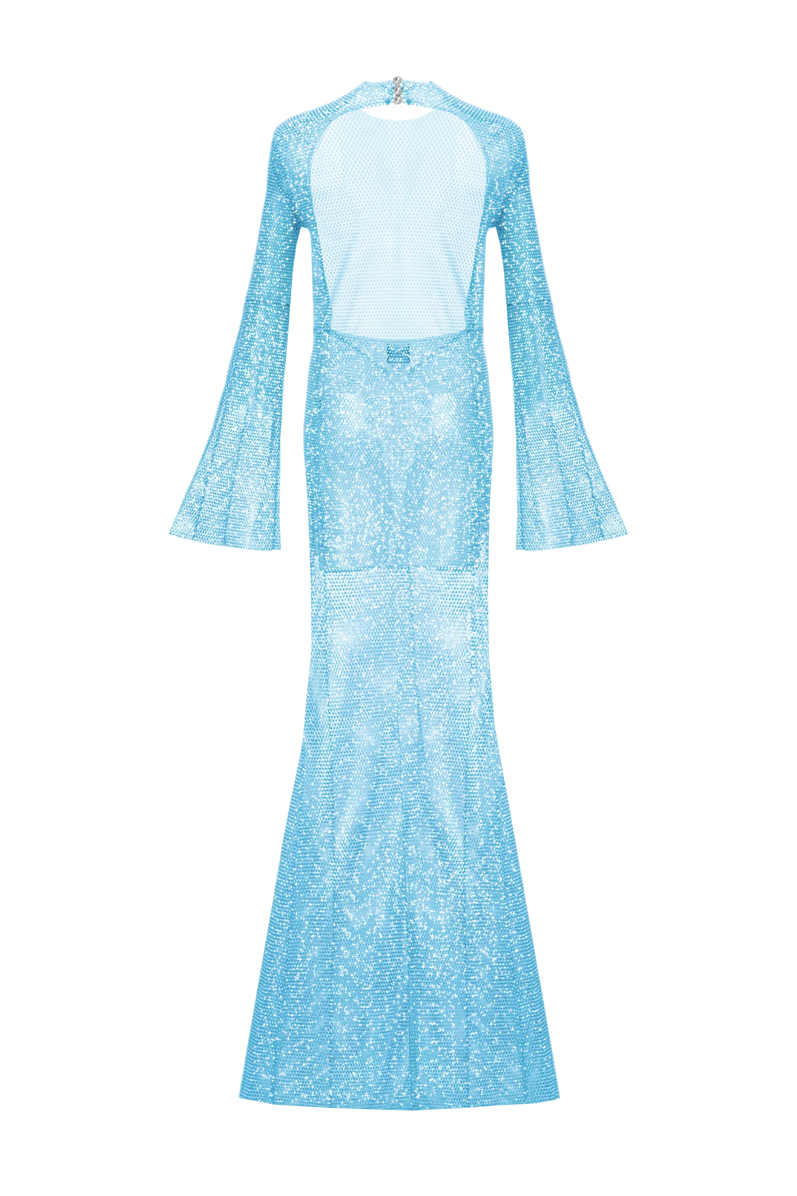 SANTA Crystal Maxi Flared Dress with Open Back - Light Blue