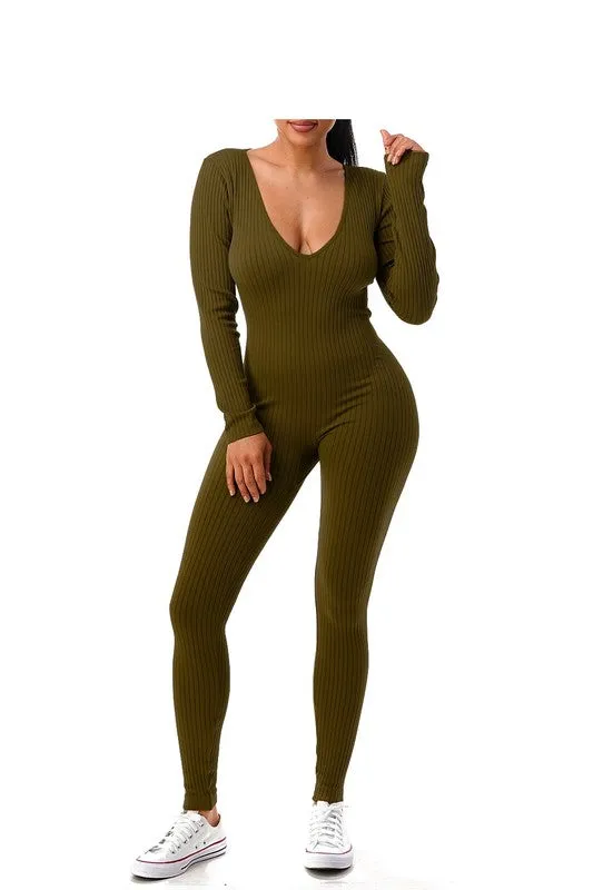 Seamless Deep V Neck Jumpsuit