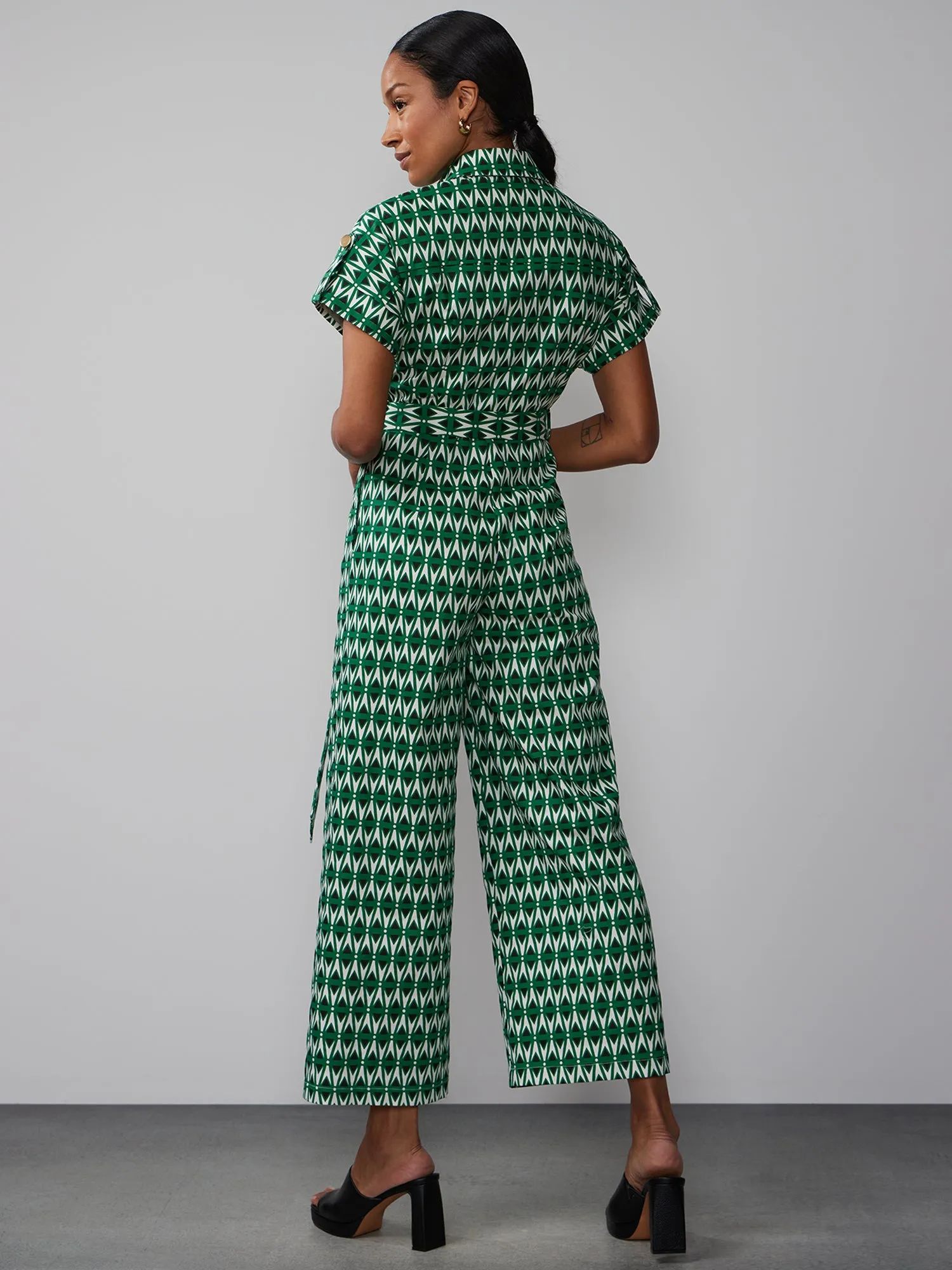 Short Sleeve Geo Print Jumpsuit