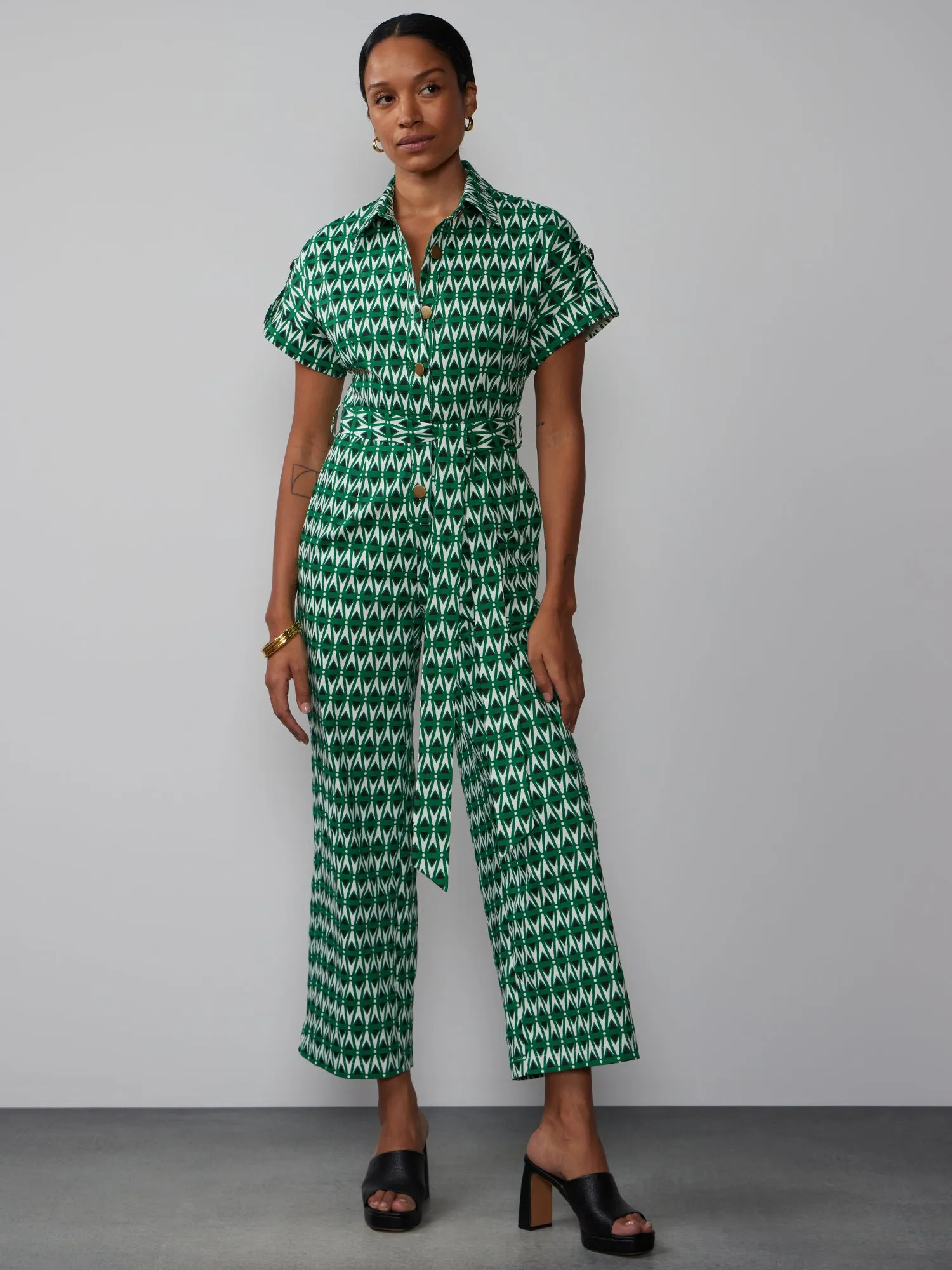 Short Sleeve Geo Print Jumpsuit