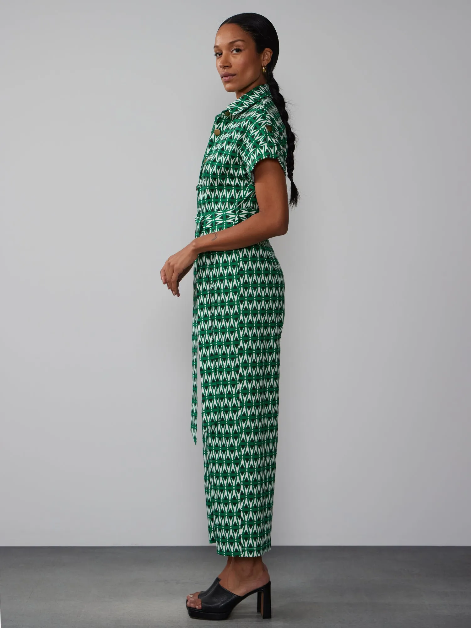 Short Sleeve Geo Print Jumpsuit