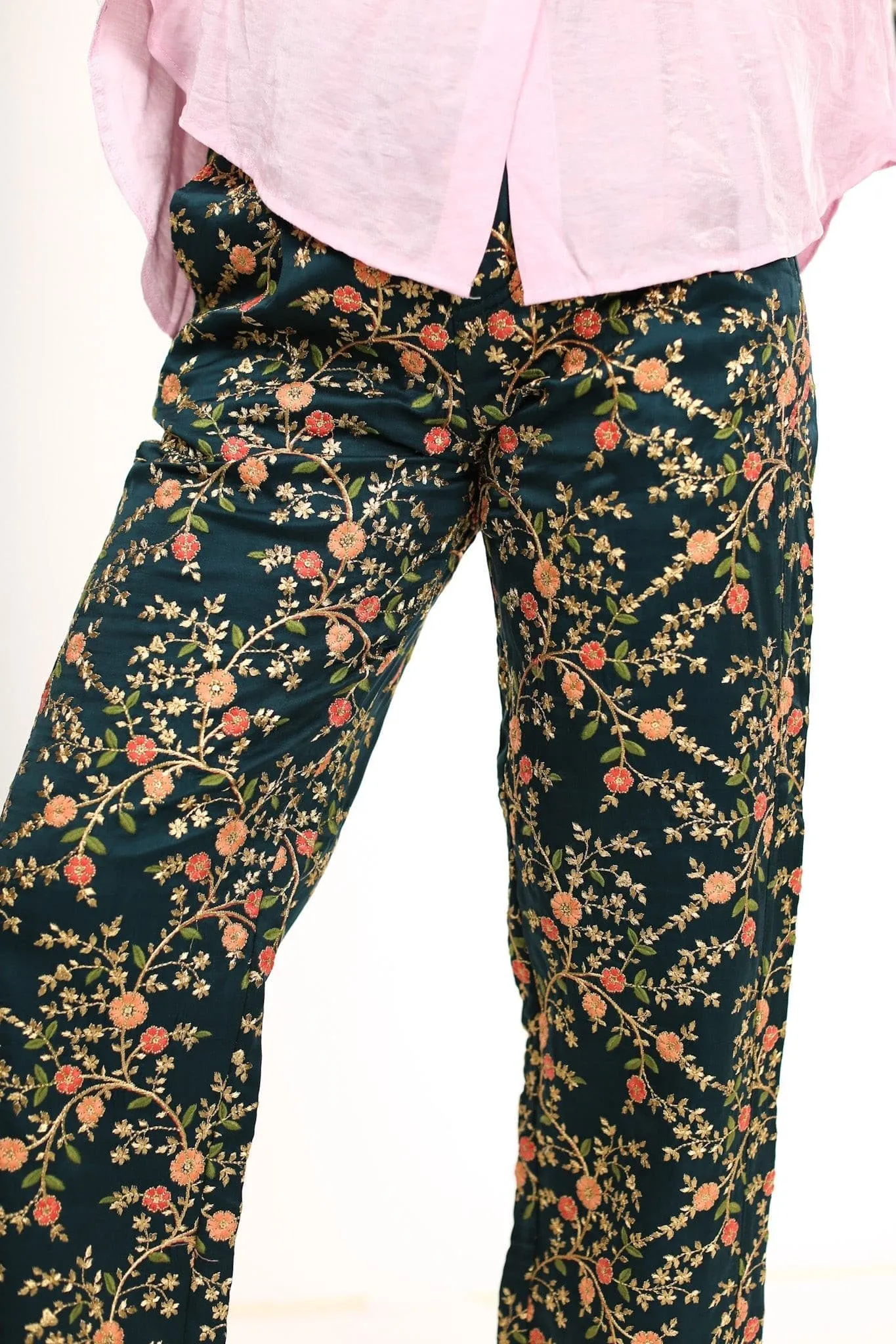 SILK EMBROIDERED PANTS ELOISE