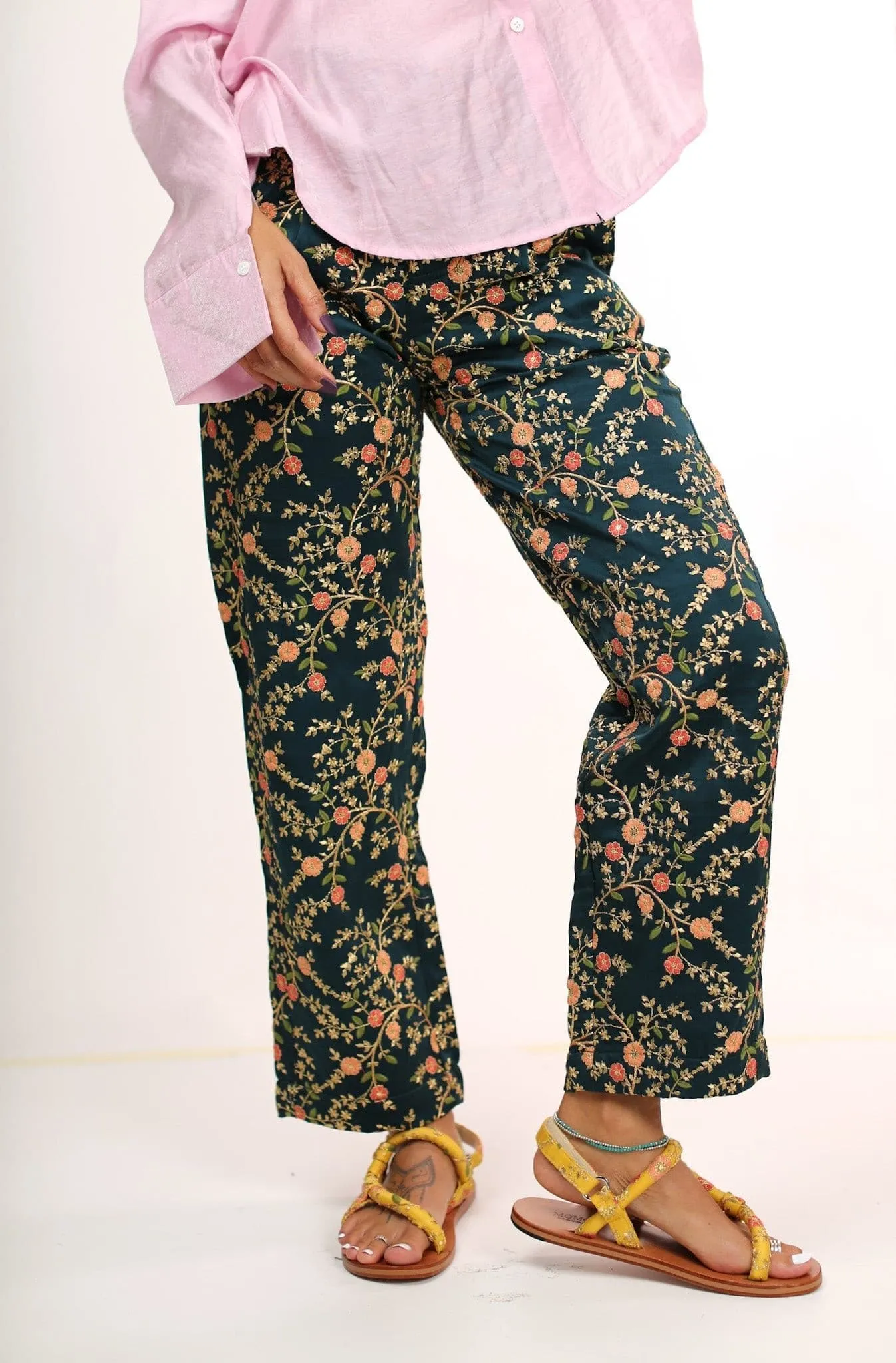 SILK EMBROIDERED PANTS ELOISE