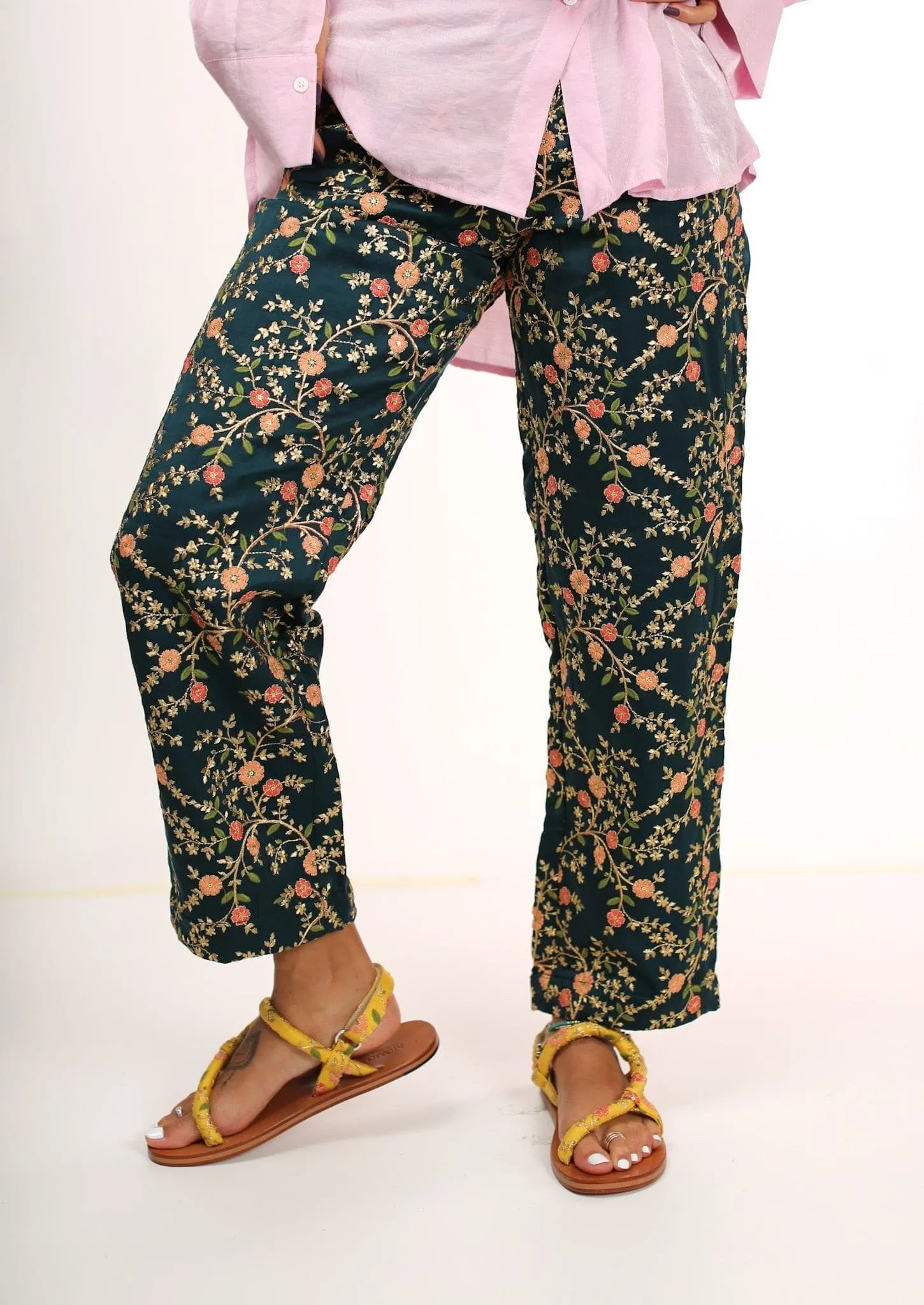 SILK EMBROIDERED PANTS ELOISE