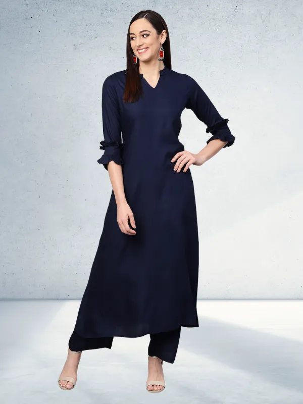 Solid A-line Kurta With Palazzo Pants