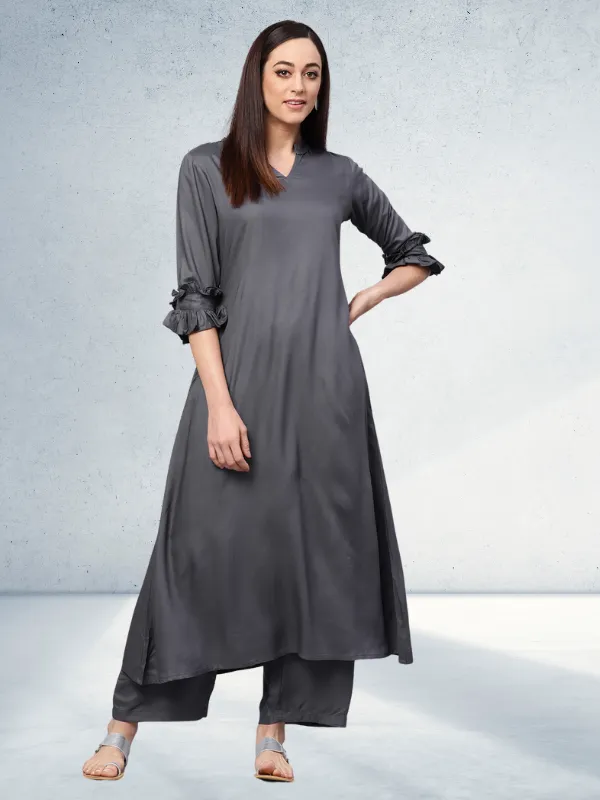 Solid A-line Kurta With Palazzo Pants