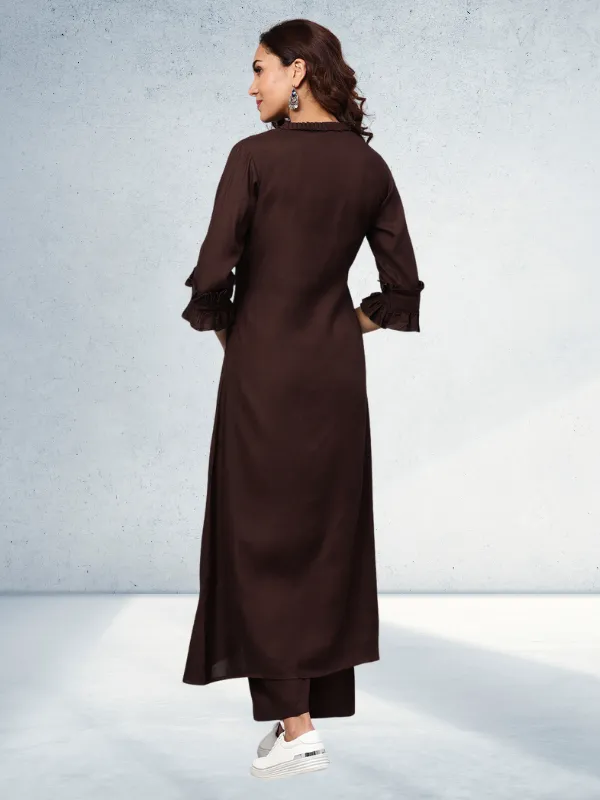 Solid A-line Kurta With Palazzo Pants