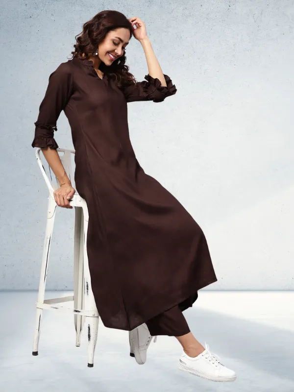 Solid A-line Kurta With Palazzo Pants