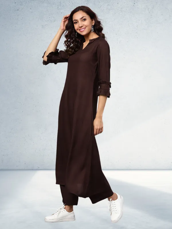 Solid A-line Kurta With Palazzo Pants