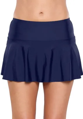 Solid Navy Flared Swim Skirt