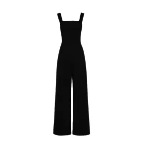 Square Neck Sleeveless Jumpsuit Overalls - Black