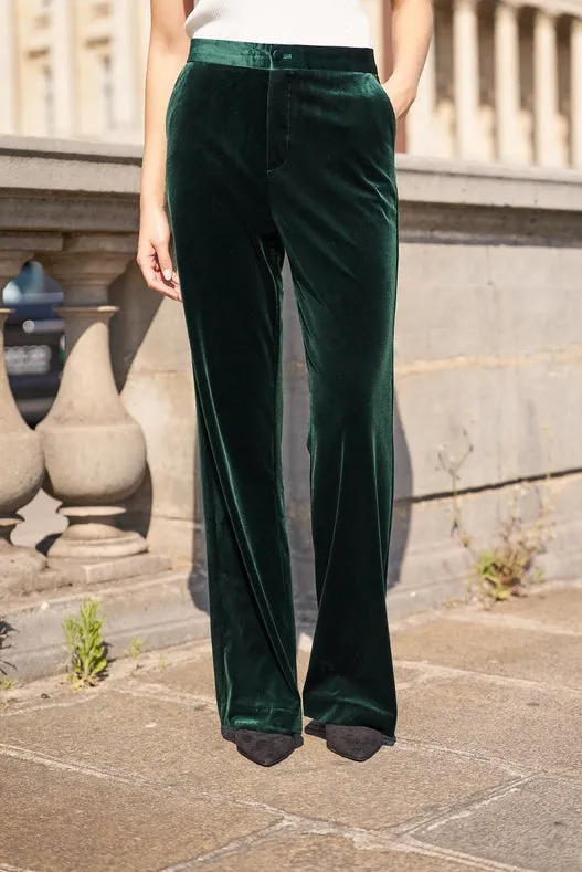 Straight Cut Velvet Pants Bottle Green