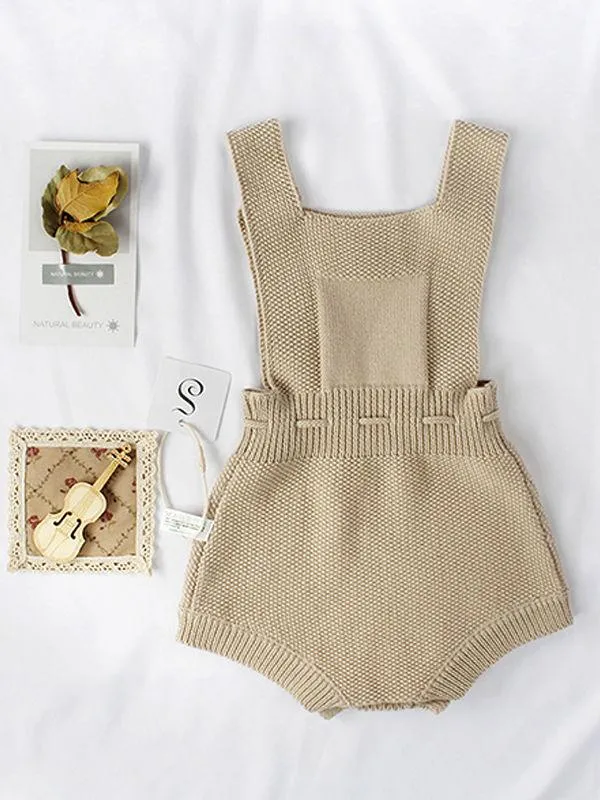 Strapped Knitted Cotton Romper Sleeveless Fringed Belt Onesie