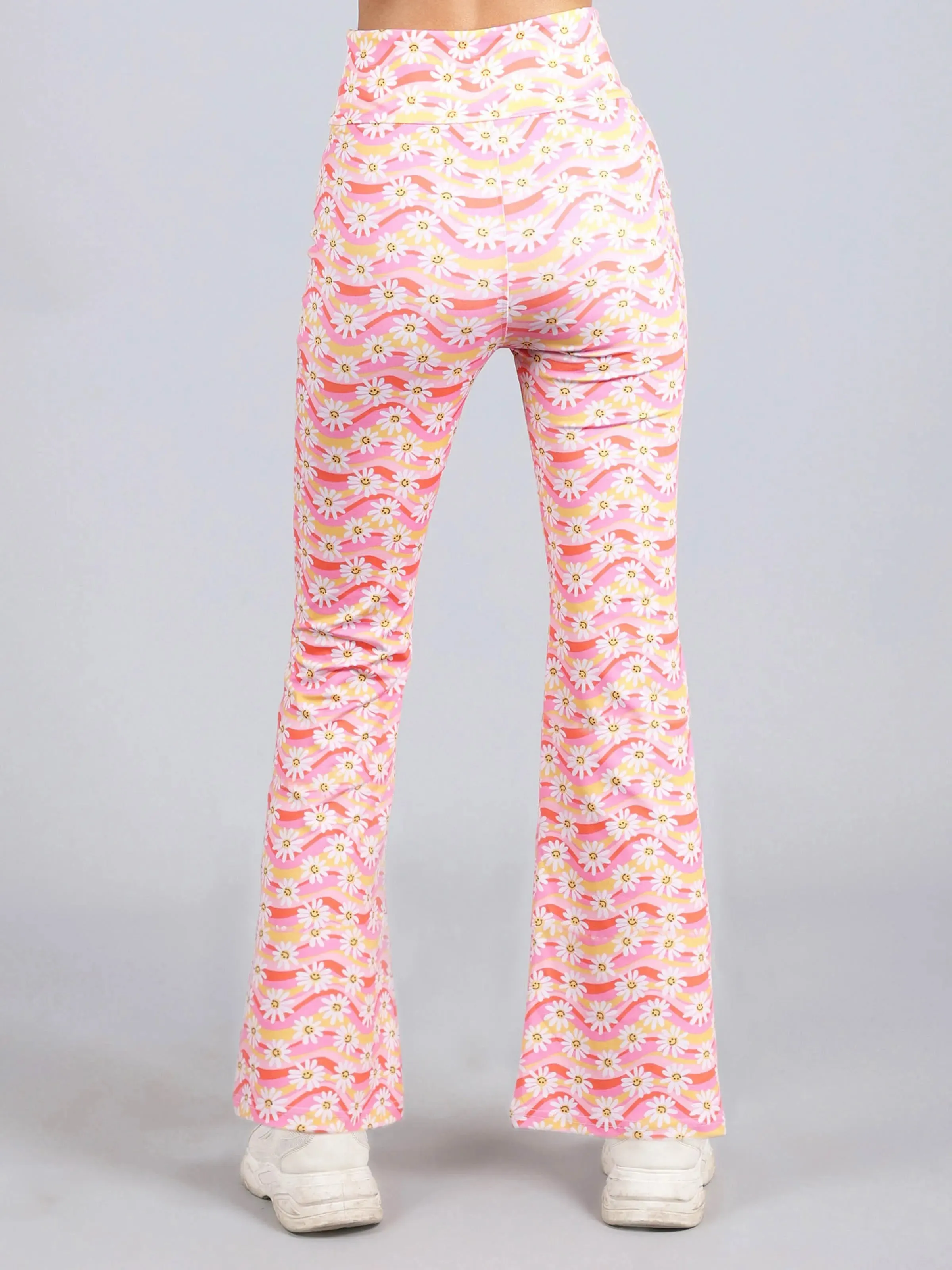 Stretchable Bell Bottom Pants | Sunflower Print Sports Leggings