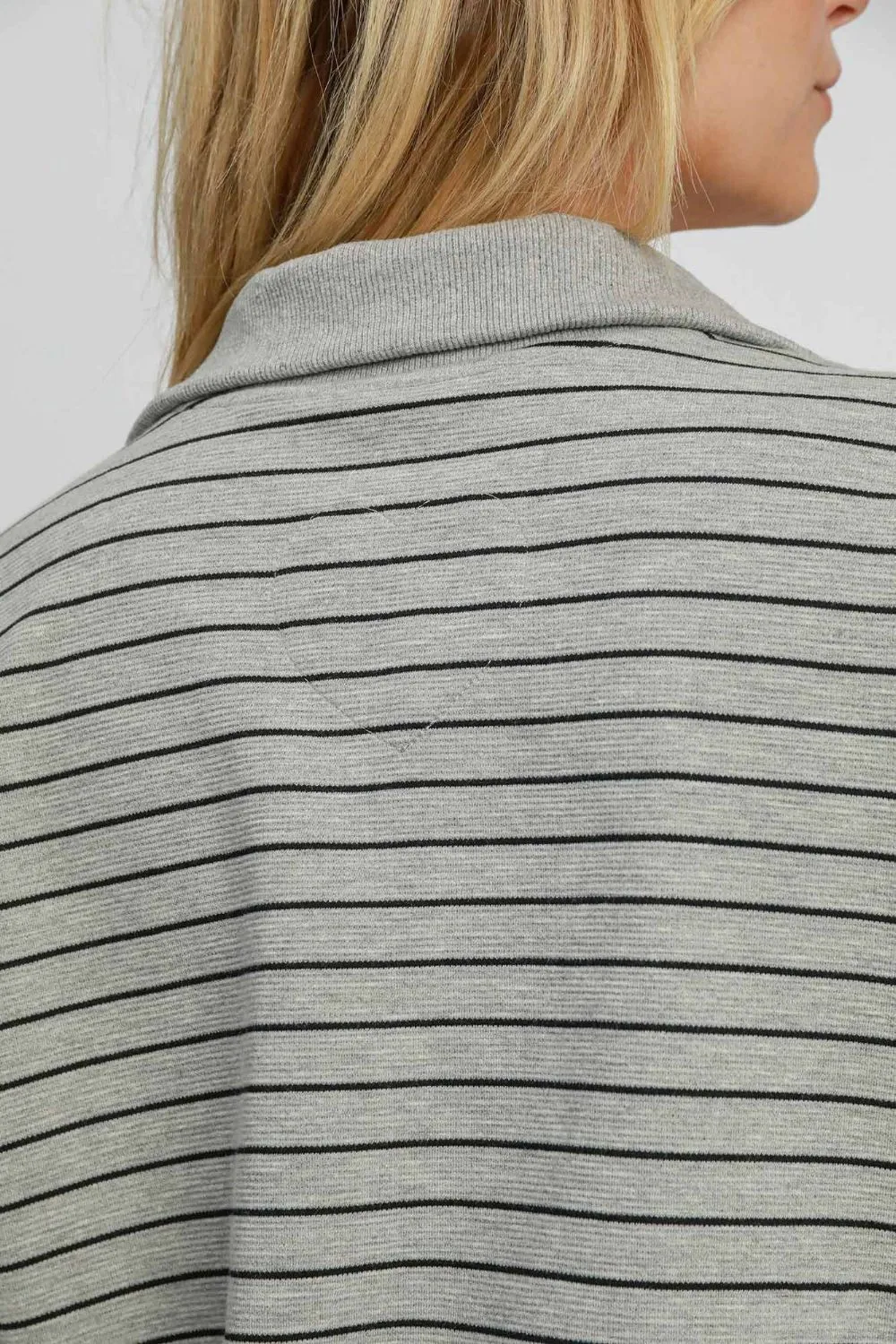 Striped Half Zip Short Sleeve Sweatshirt