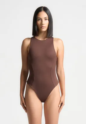 Éternelle Double Layer Racer Neck Bodysuit - Brown