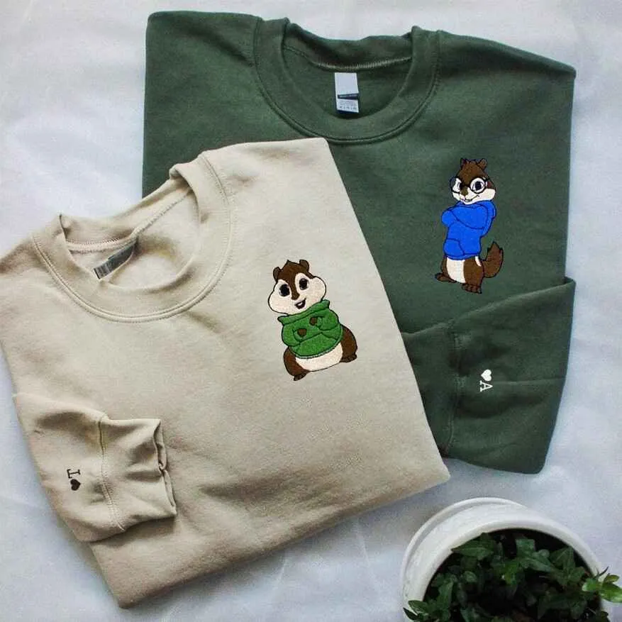 Theodore and Simon Matching Couple Sweatshirts - Personalized Embroidered Sweatshirts For Couples