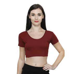 Vami Women's Cotton Stretchable Readymade Blouses - Maroon