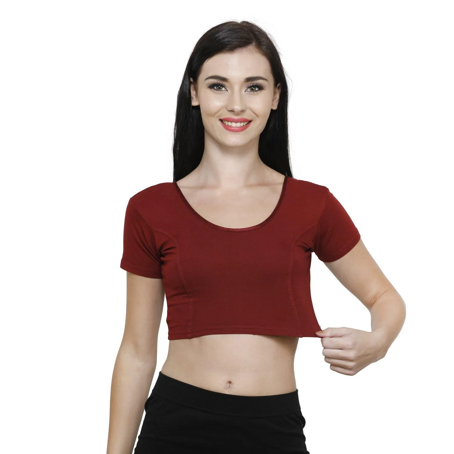 Vami Women's Cotton Stretchable Readymade Blouses - Maroon