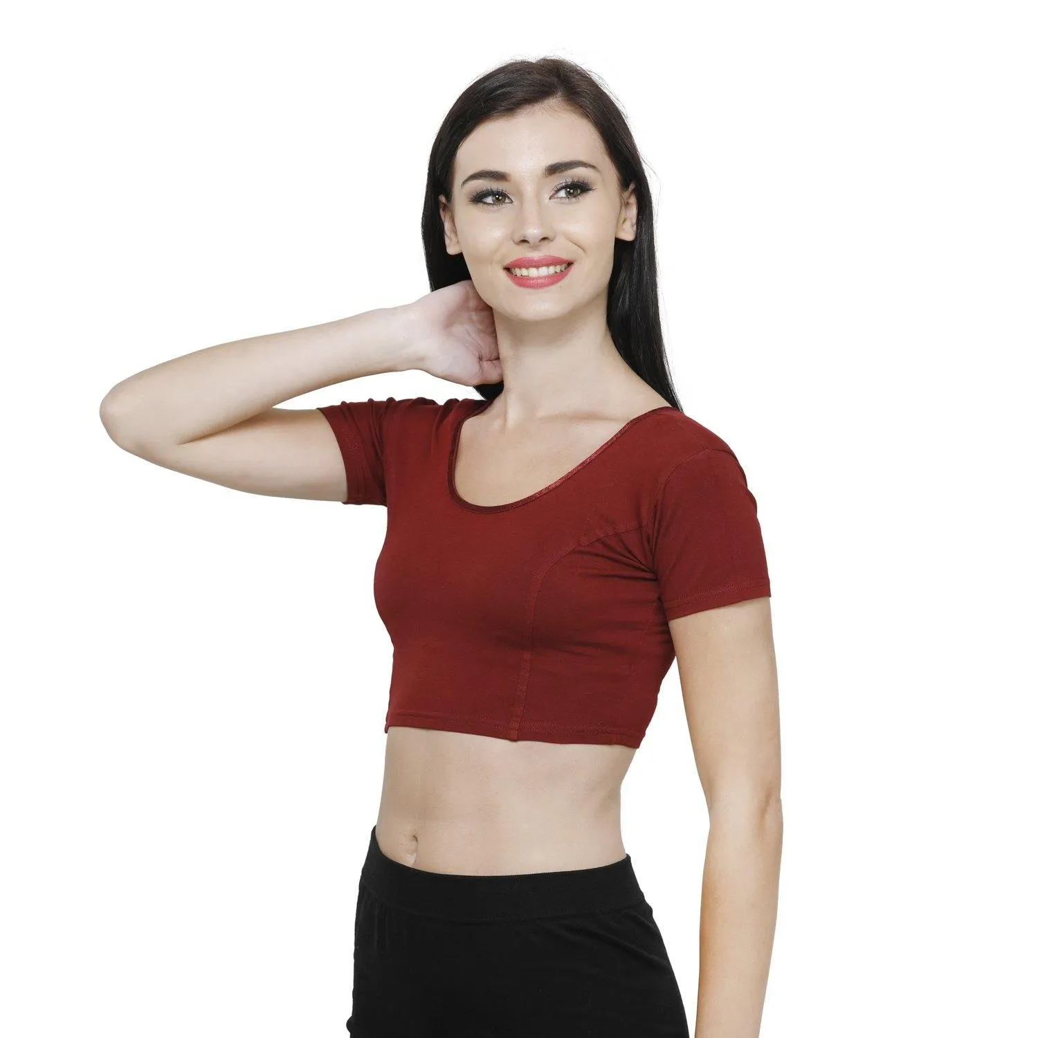 Vami Women's Cotton Stretchable Readymade Blouses - Maroon