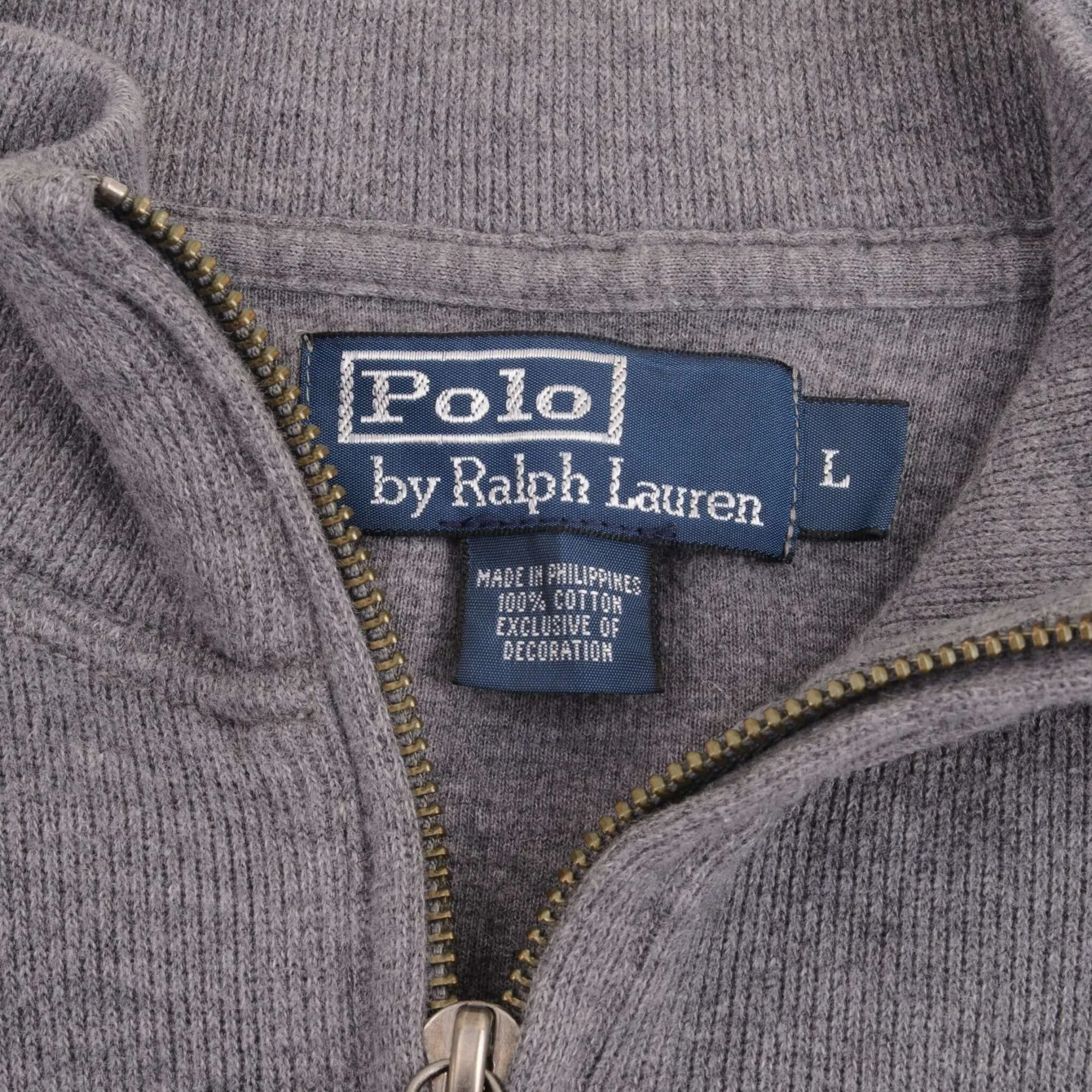 VINTAGE POLO RALPH LAUREN GRAY QUARTER 1/4 ZIP SWEATER 1990S SIZE LARGE