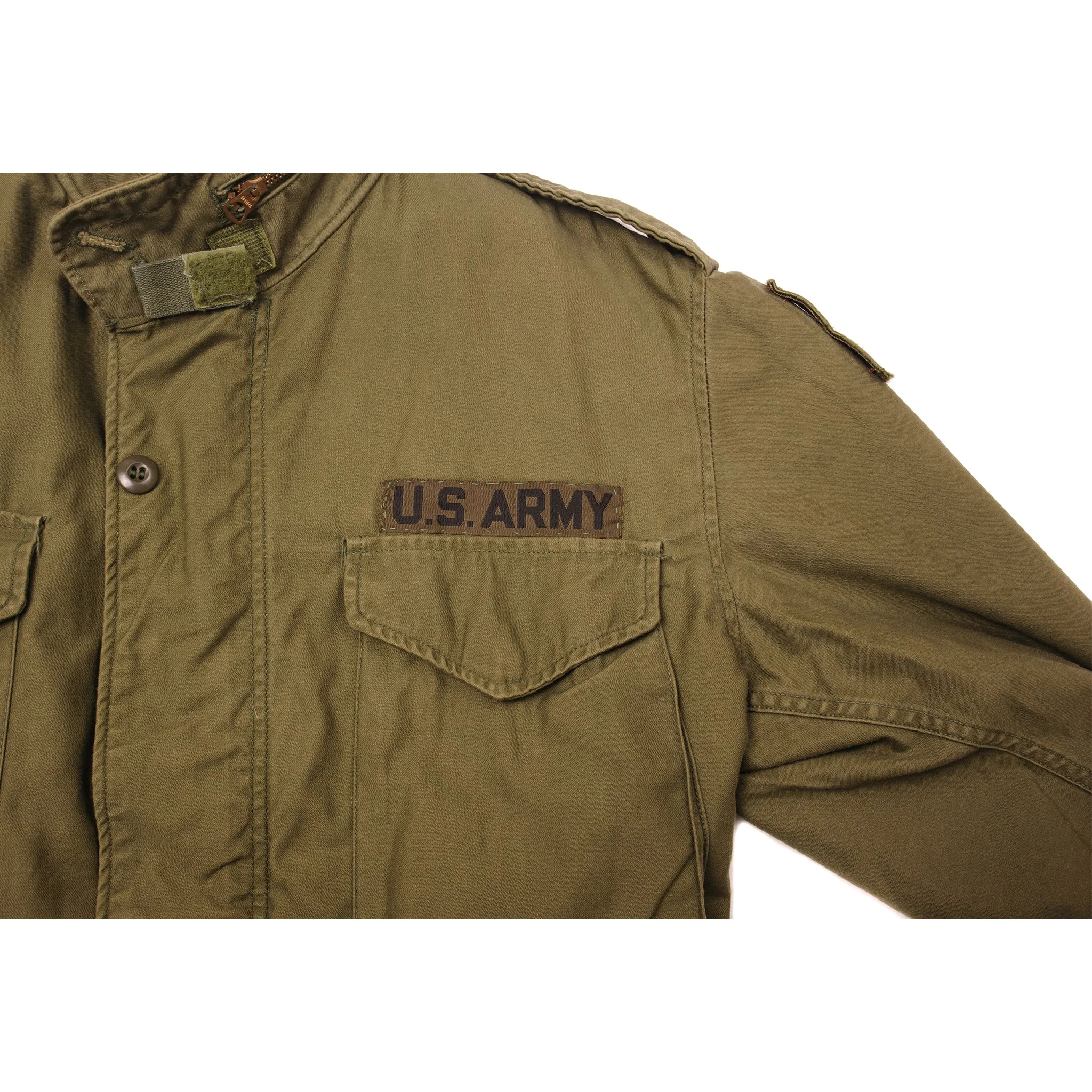 VINTAGE US ARMY M-1965 M65 FIELD JACKET 1973 VIETNAM WAR SIZE MEDIUM REGULAR PATCHED