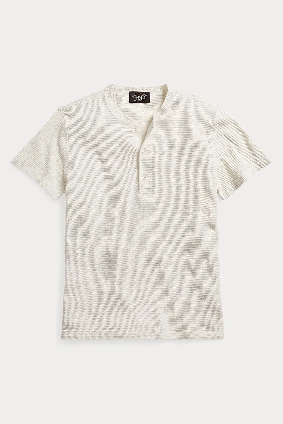 Waffle Knit Shortsleeve Henley Shirt - Paper White