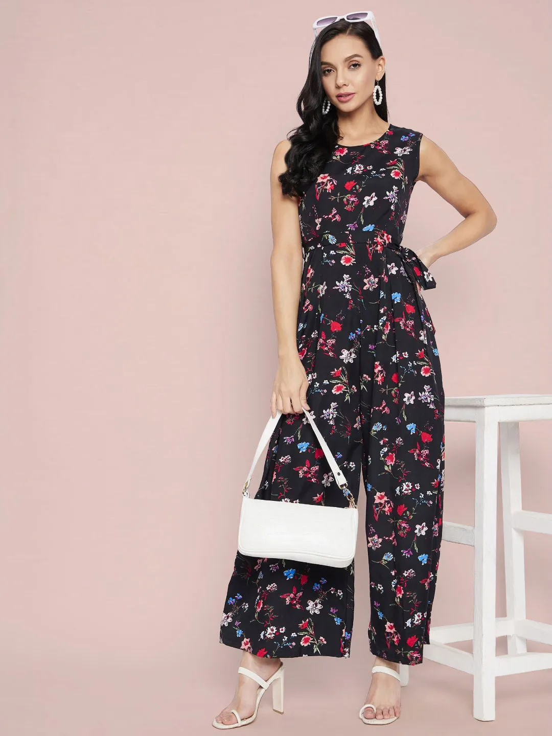 Waist-Tie Full Length Palazzo Jumpsuit