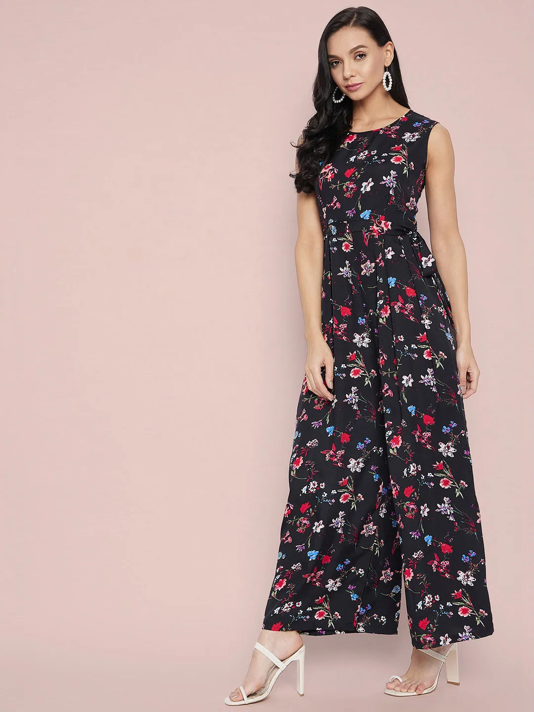 Waist-Tie Full Length Palazzo Jumpsuit