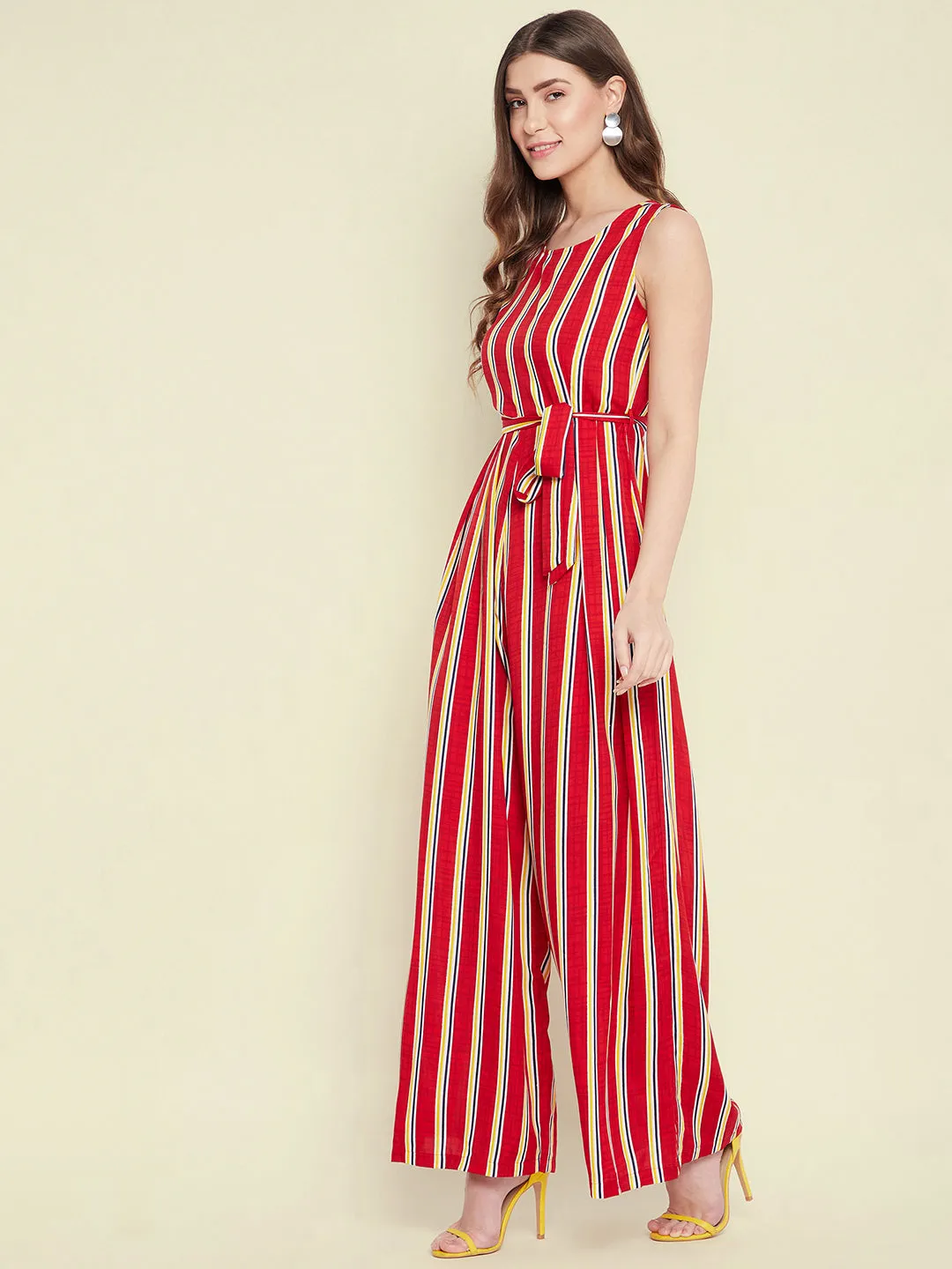 Waist-Tie Full Length Palazzo Jumpsuit