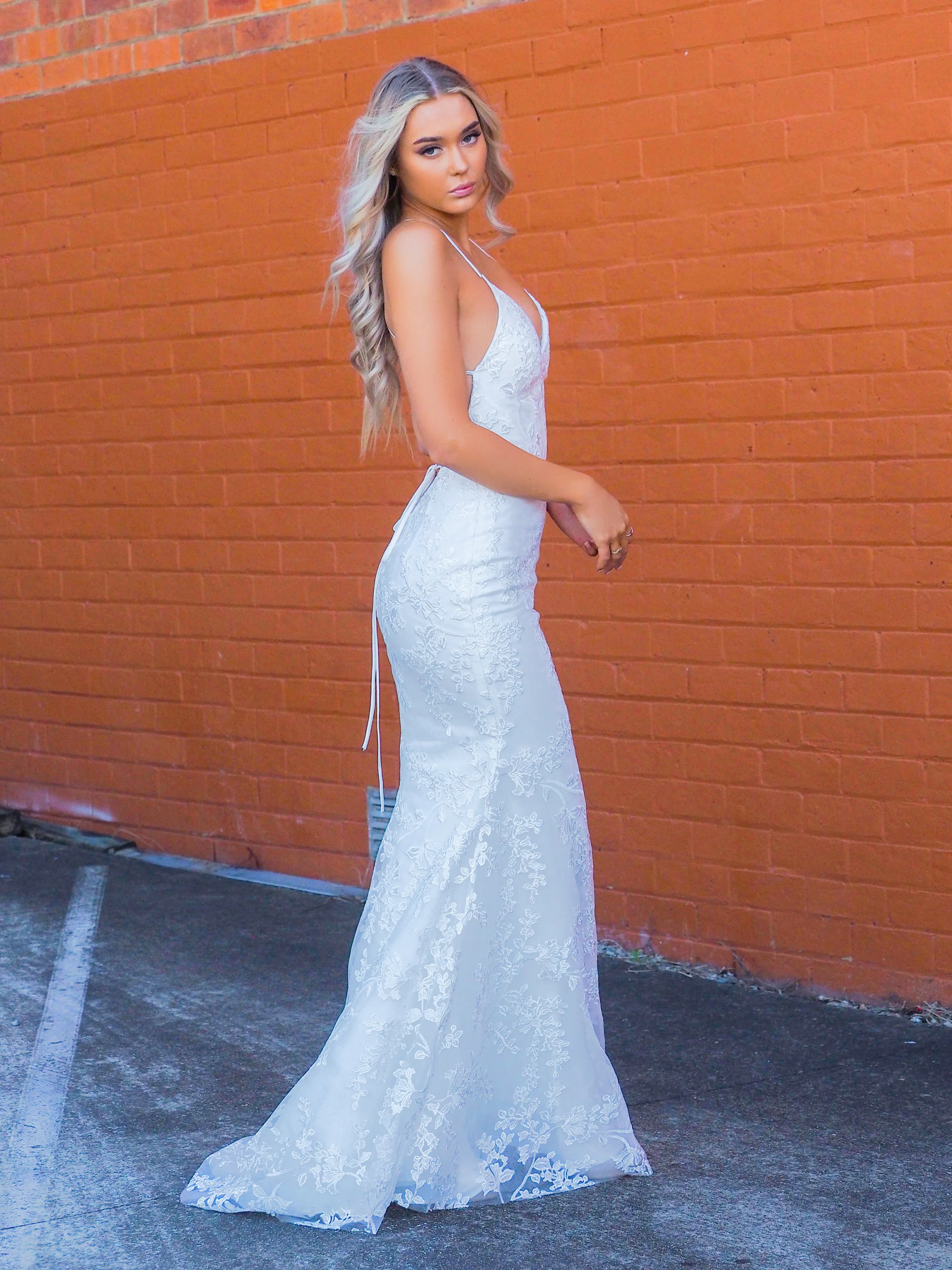 White lace mermaid dress for hire