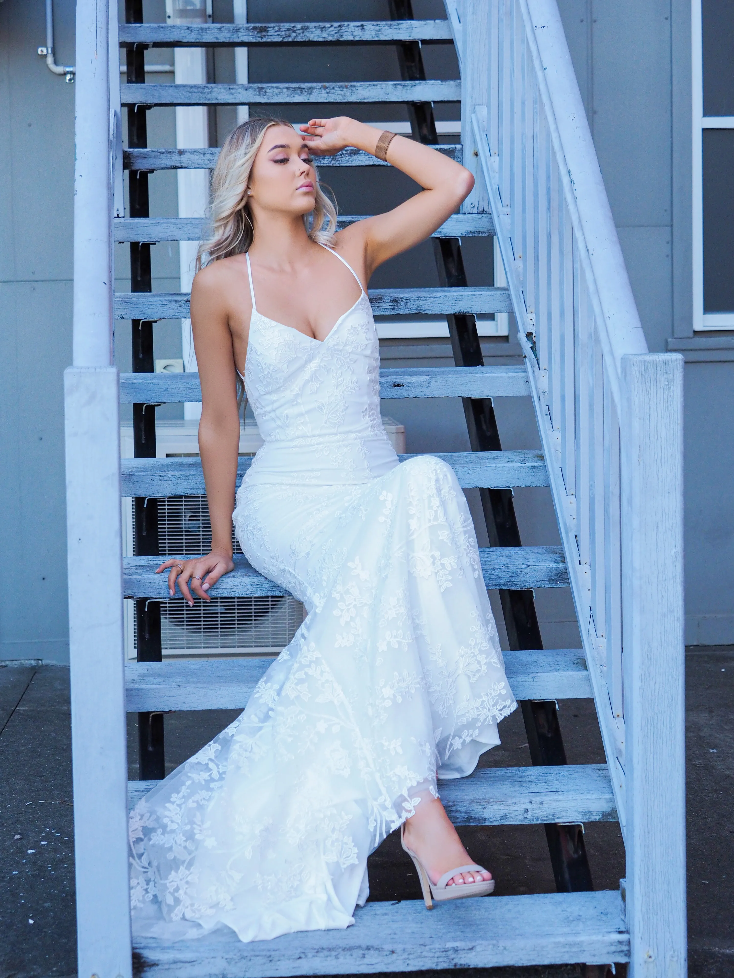 White lace mermaid dress for hire