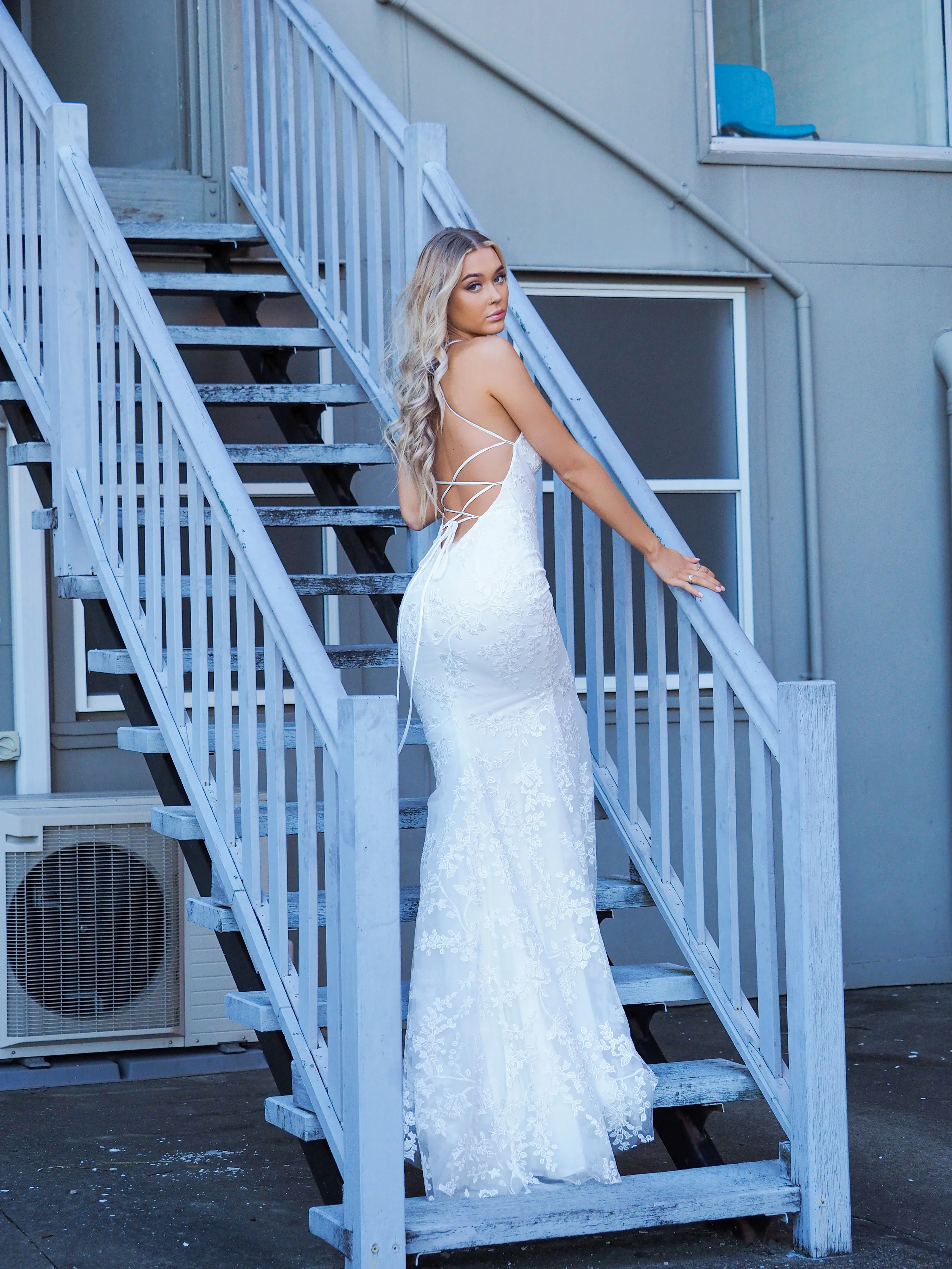 White lace mermaid dress for hire