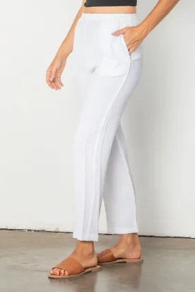 White Straight Leg Textured Pants