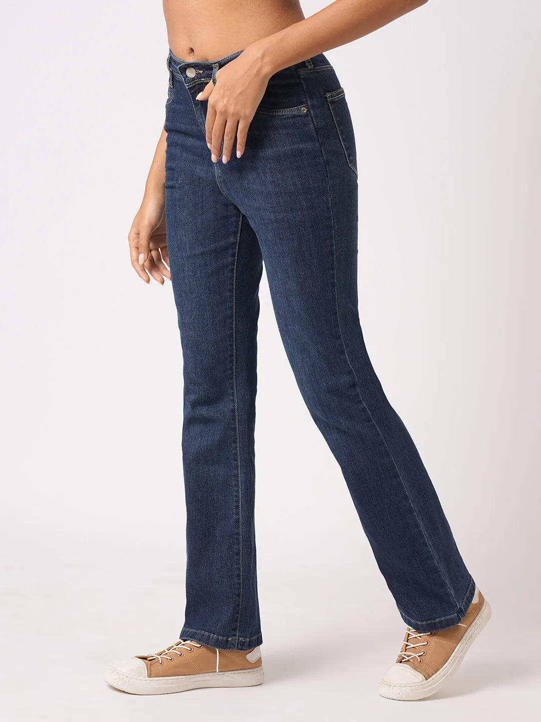 Women Blue High-Rise Mini Flare Jeans