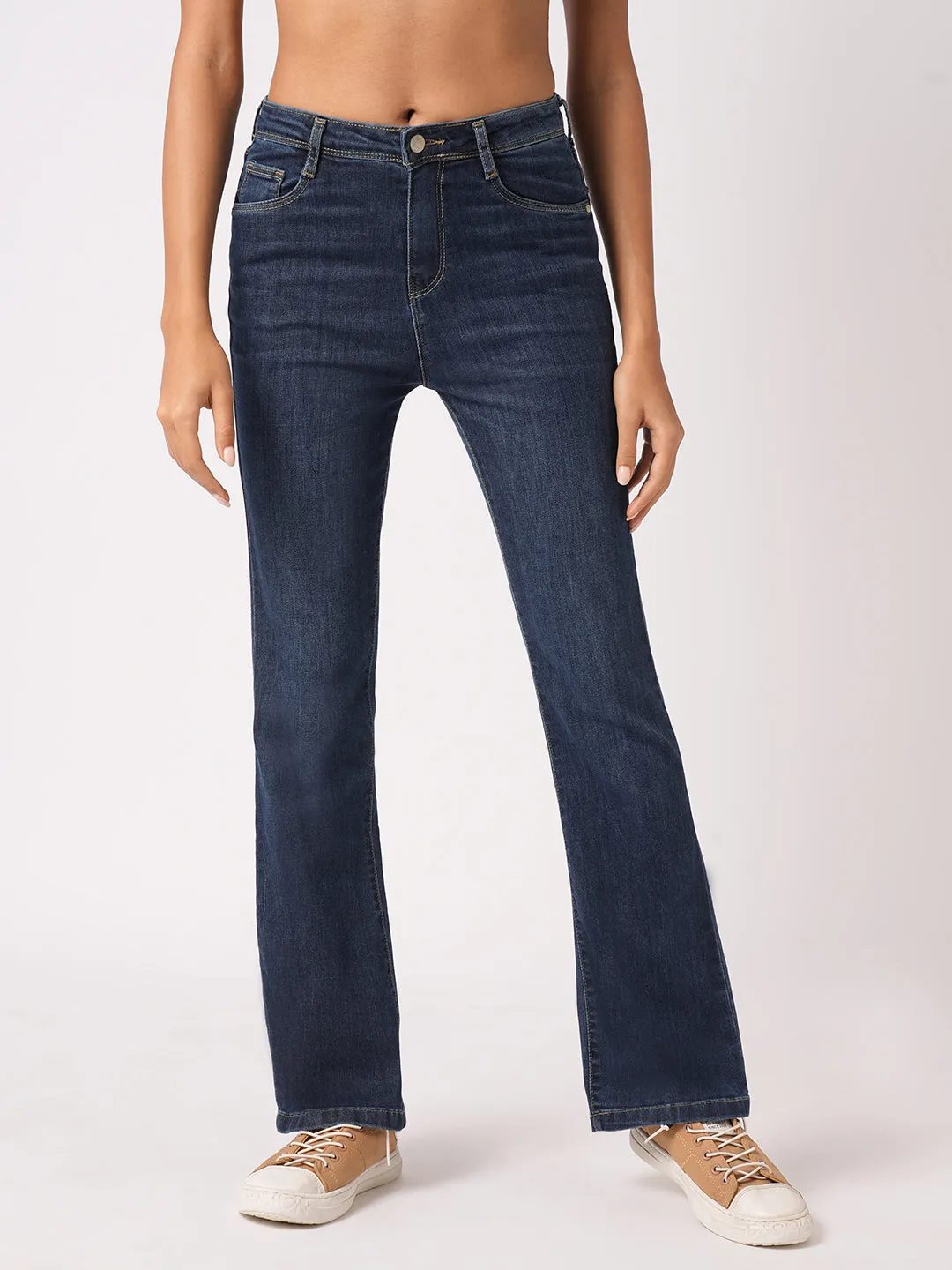 Women Blue High-Rise Mini Flare Jeans