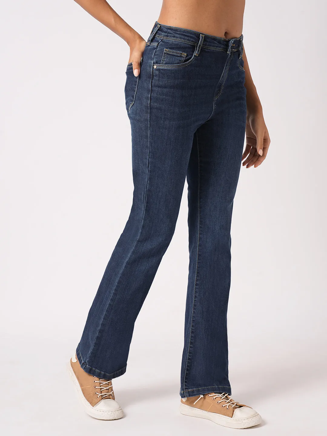 Women Blue High-Rise Mini Flare Jeans