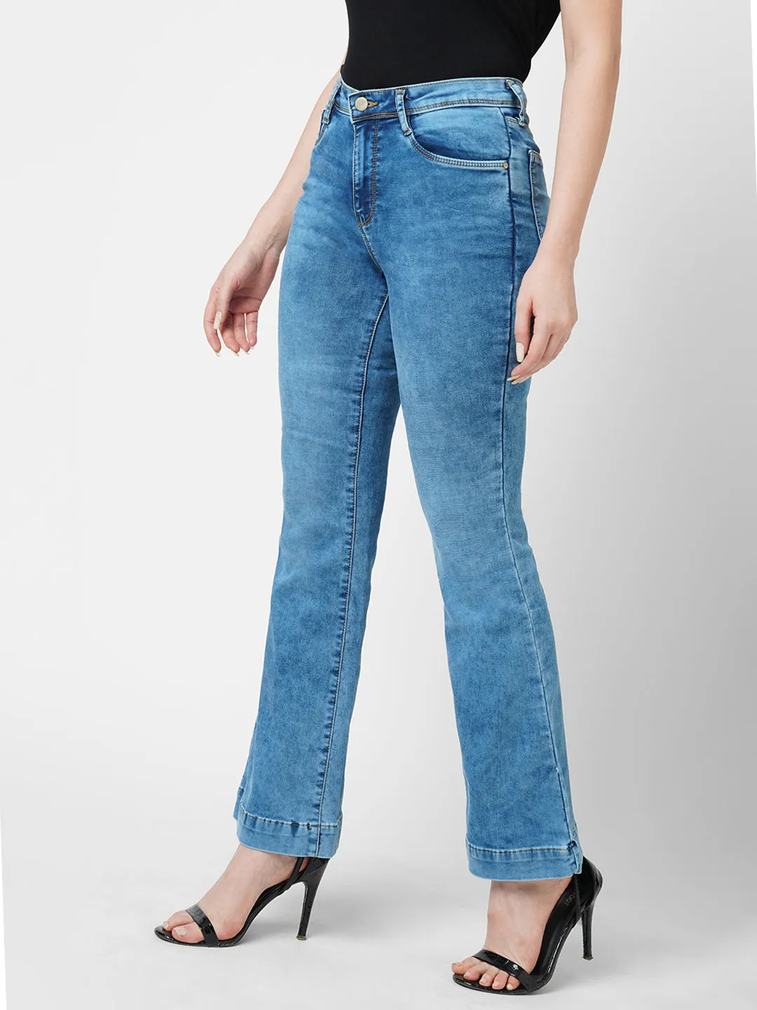 Women Blue K5094 High Rise Mini Flare Jeans