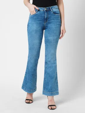 Women Blue K5094 High Rise Mini Flare Jeans