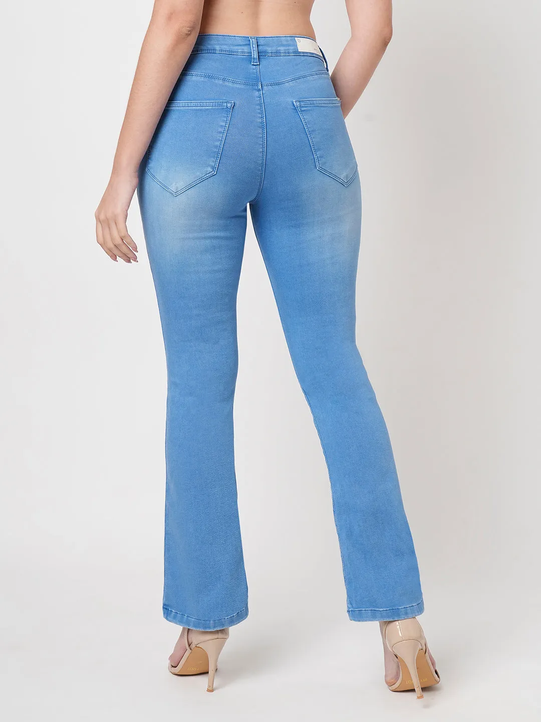 Women Bruno Blue High-Rise Mini Flare Jeans