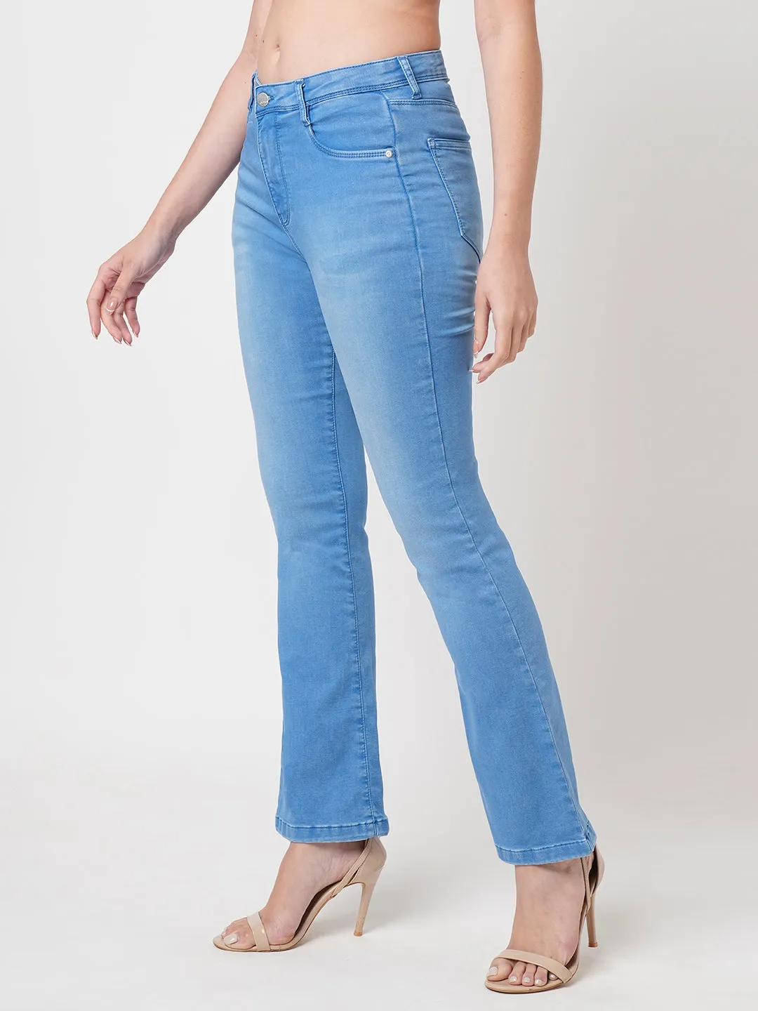 Women Bruno Blue High-Rise Mini Flare Jeans