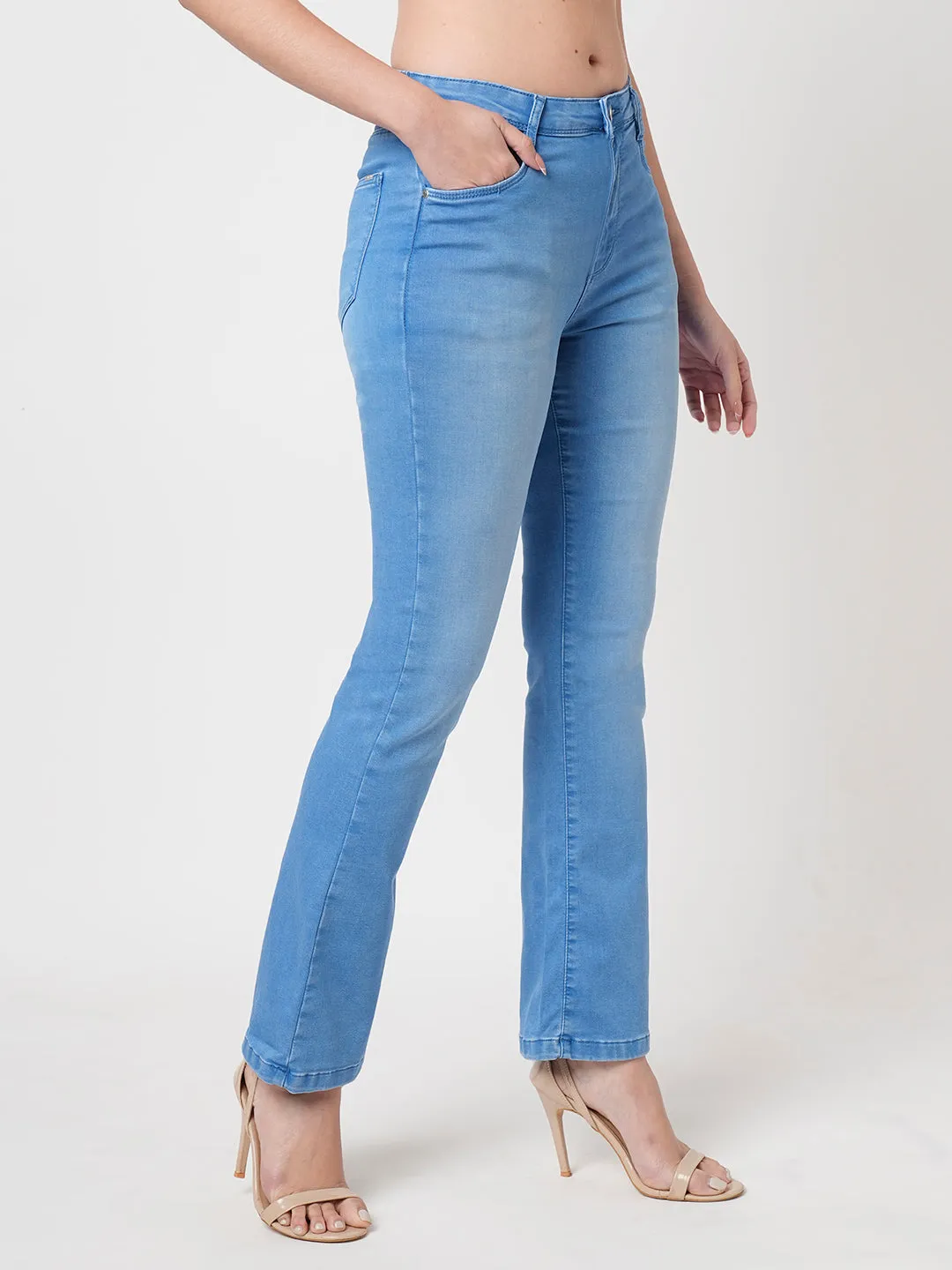 Women Bruno Blue High-Rise Mini Flare Jeans