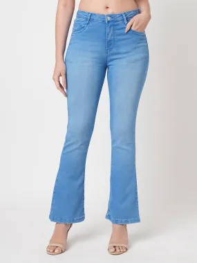 Women Bruno Blue High-Rise Mini Flare Jeans