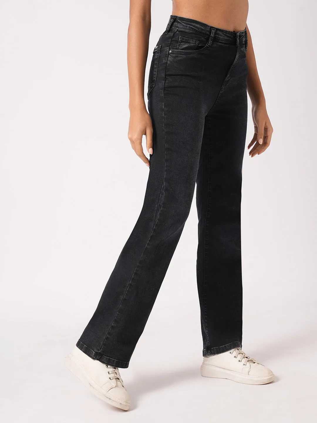 Women Carbon Black High-Rise Flare Jeans