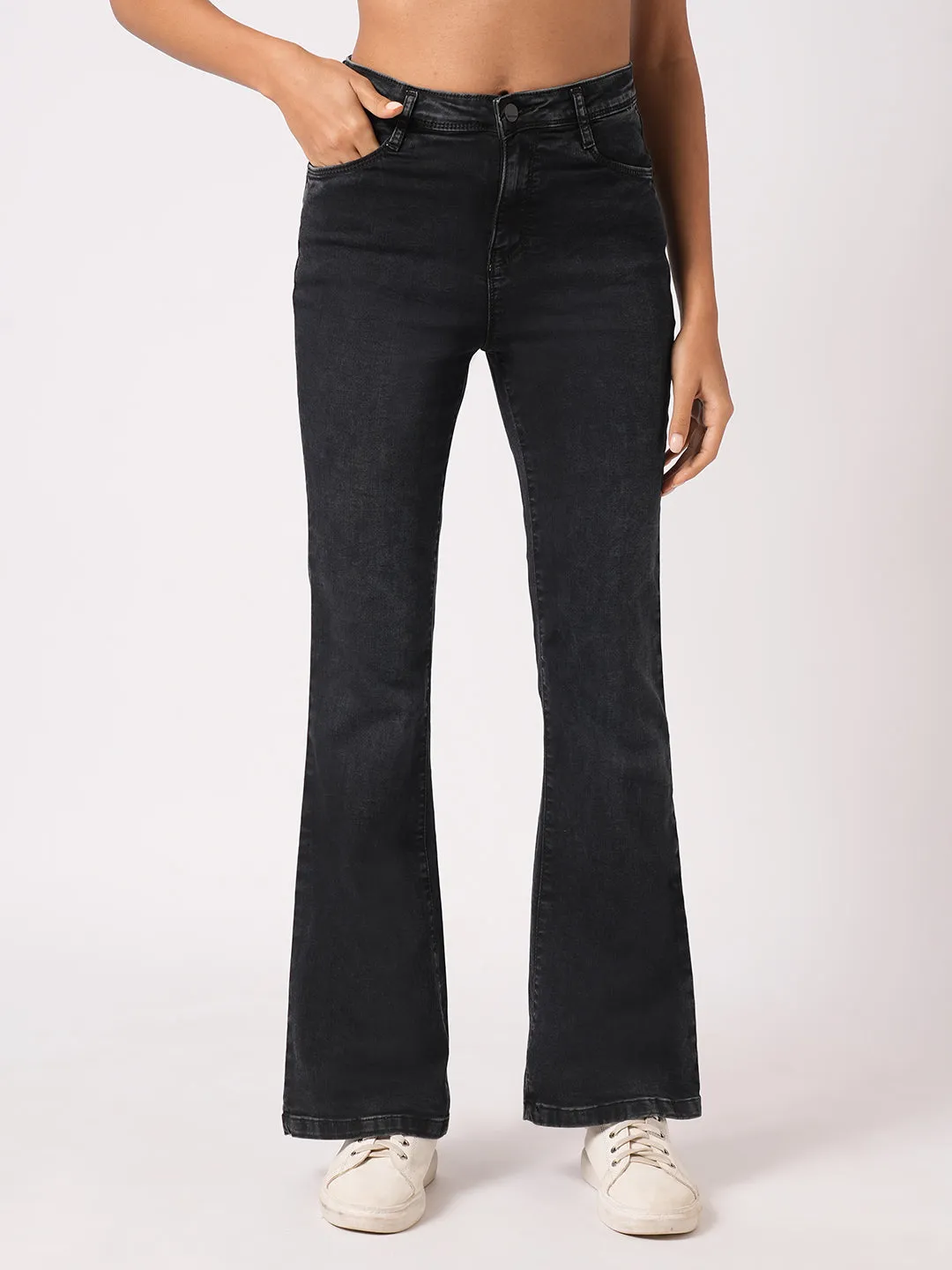 Women Carbon Black High-Rise Flare Jeans