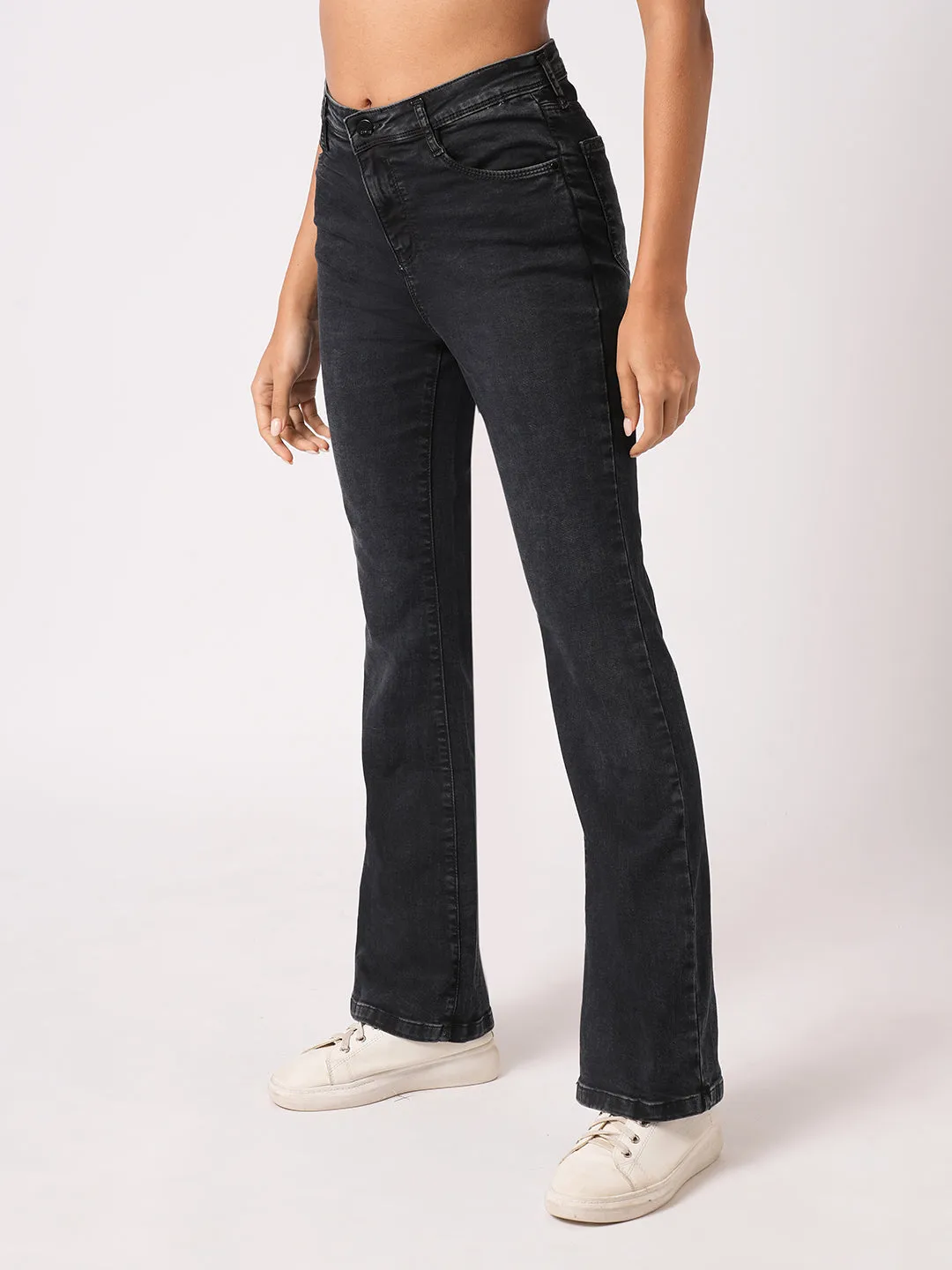 Women Carbon Black High-Rise Flare Jeans