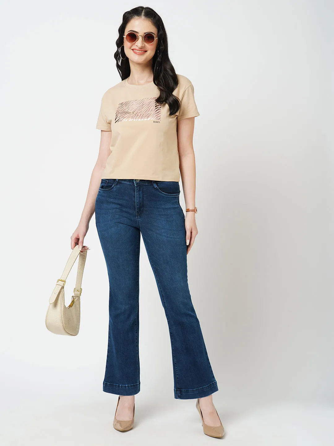 Women Dark Blue K5013 High Rise Flare Jeans