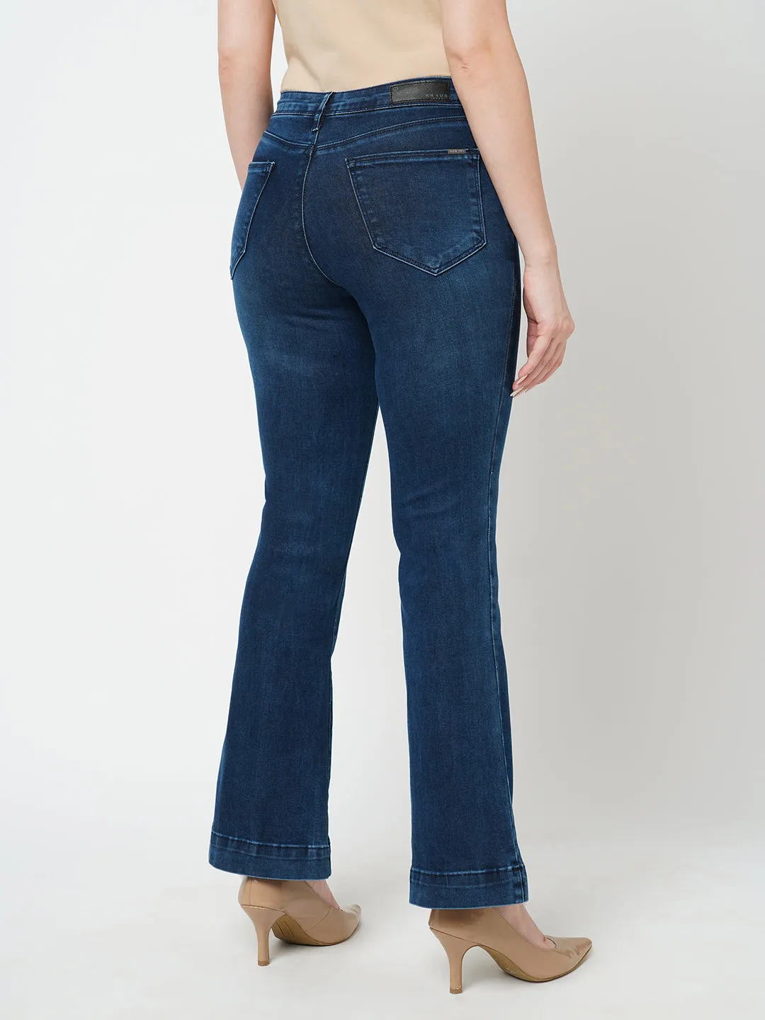 Women Dark Blue K5013 High Rise Flare Jeans