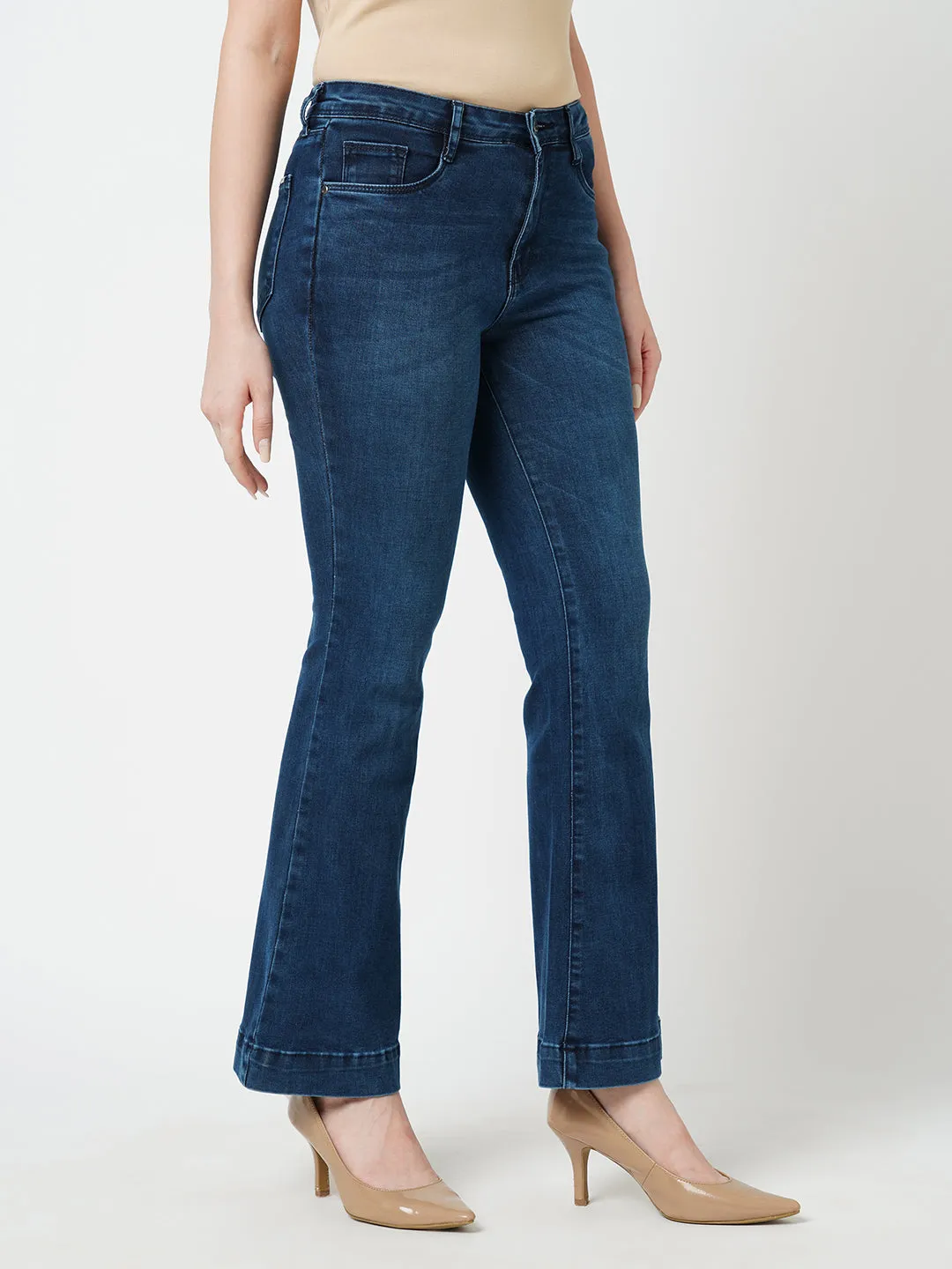 Women Dark Blue K5013 High Rise Flare Jeans