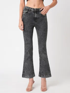 Women Grey High-Rise Flare Jeans